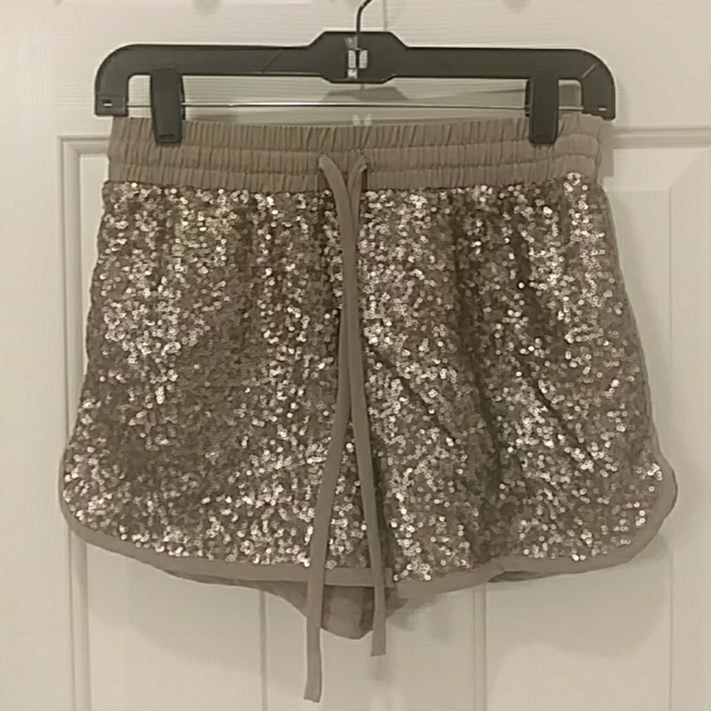 Tan Sequin Shorts